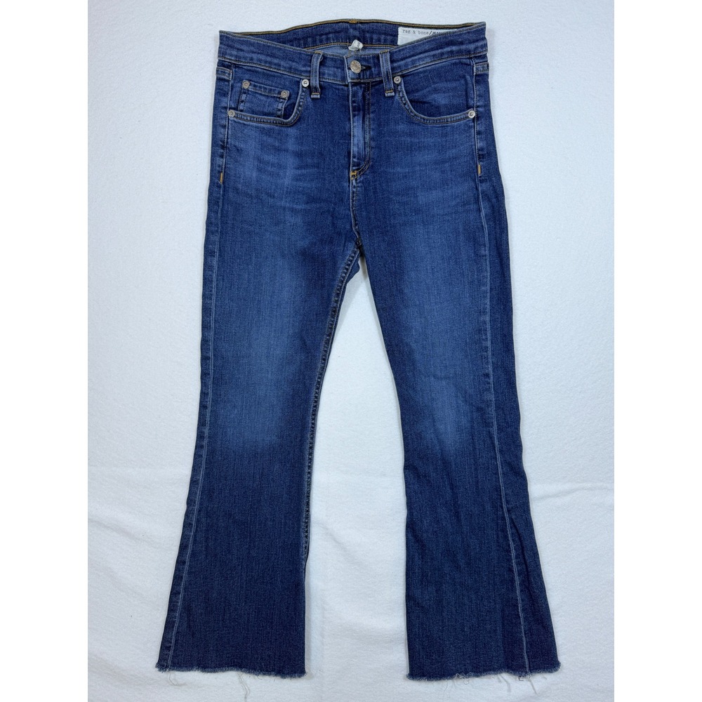Rag & Bone Flare‎ Jeans Women 27 Blue Paz Raw Hem Made in USA
